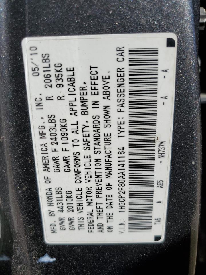 1HGCP2F80AA141164 2010 Honda Accord Exl