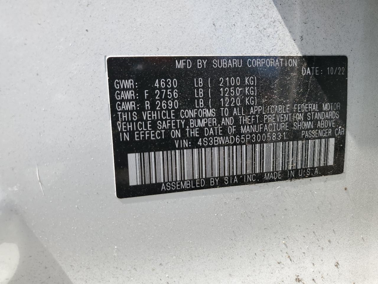 4S3BWAD65P3005831 2023 Subaru Legacy Premium