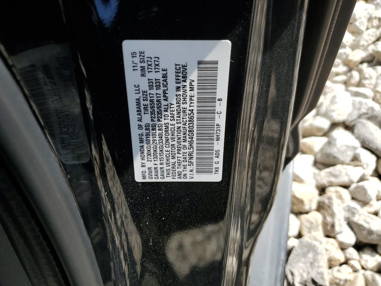 5FNRL5H64GB038654 2016 Honda Odyssey Exl