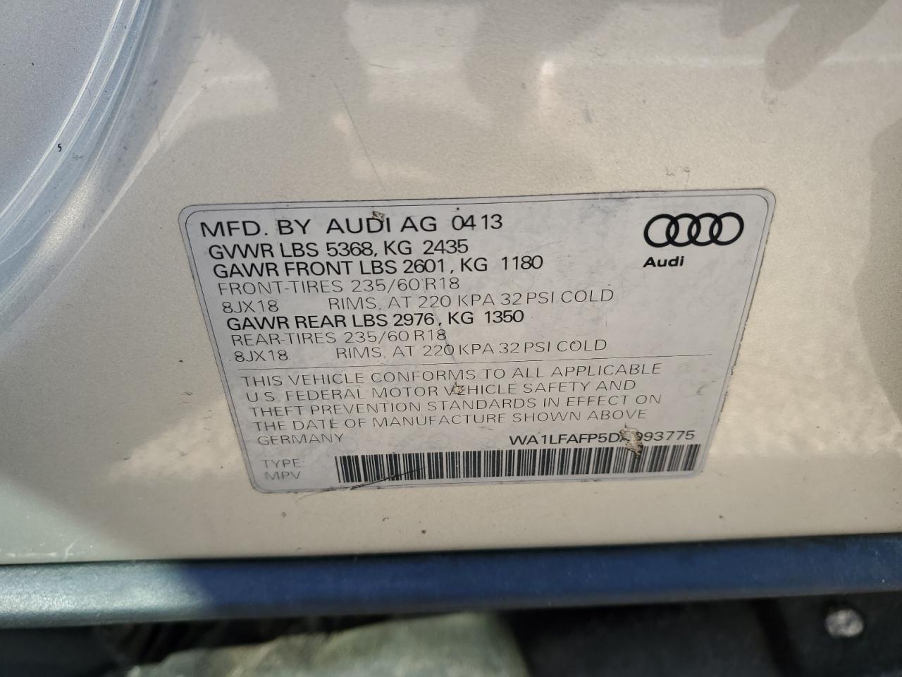 WA1LFAFP5DA093775 2013 Audi Q5 Premium Plus