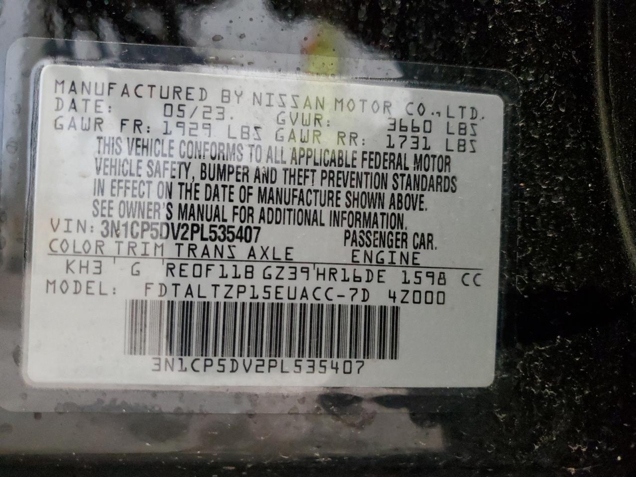 3N1CP5DV2PL535407 2023 Nissan Kicks Sr