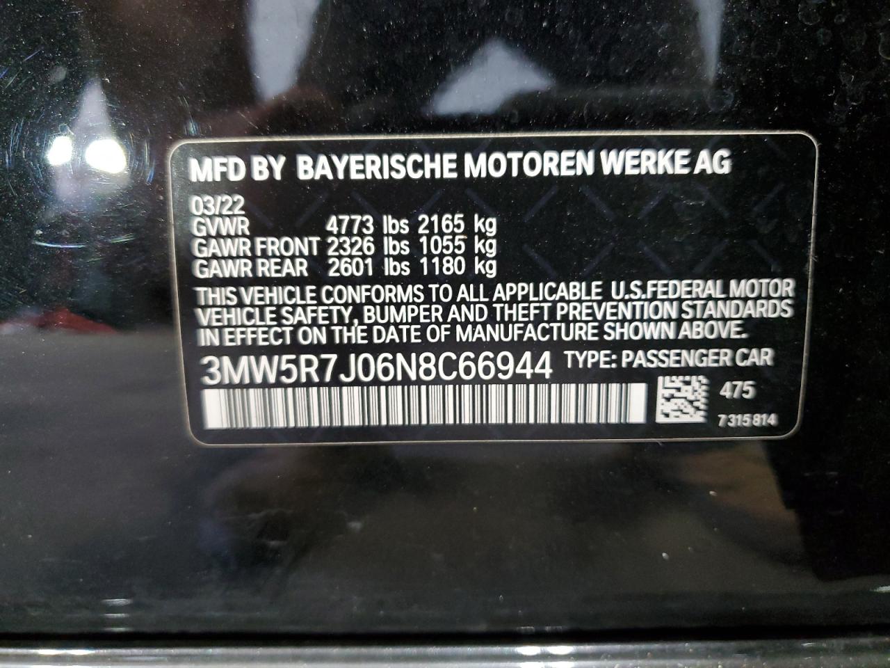 2022 BMW 330Xi VIN: 3MW5R7J06N8C66944 Lot: 72214604