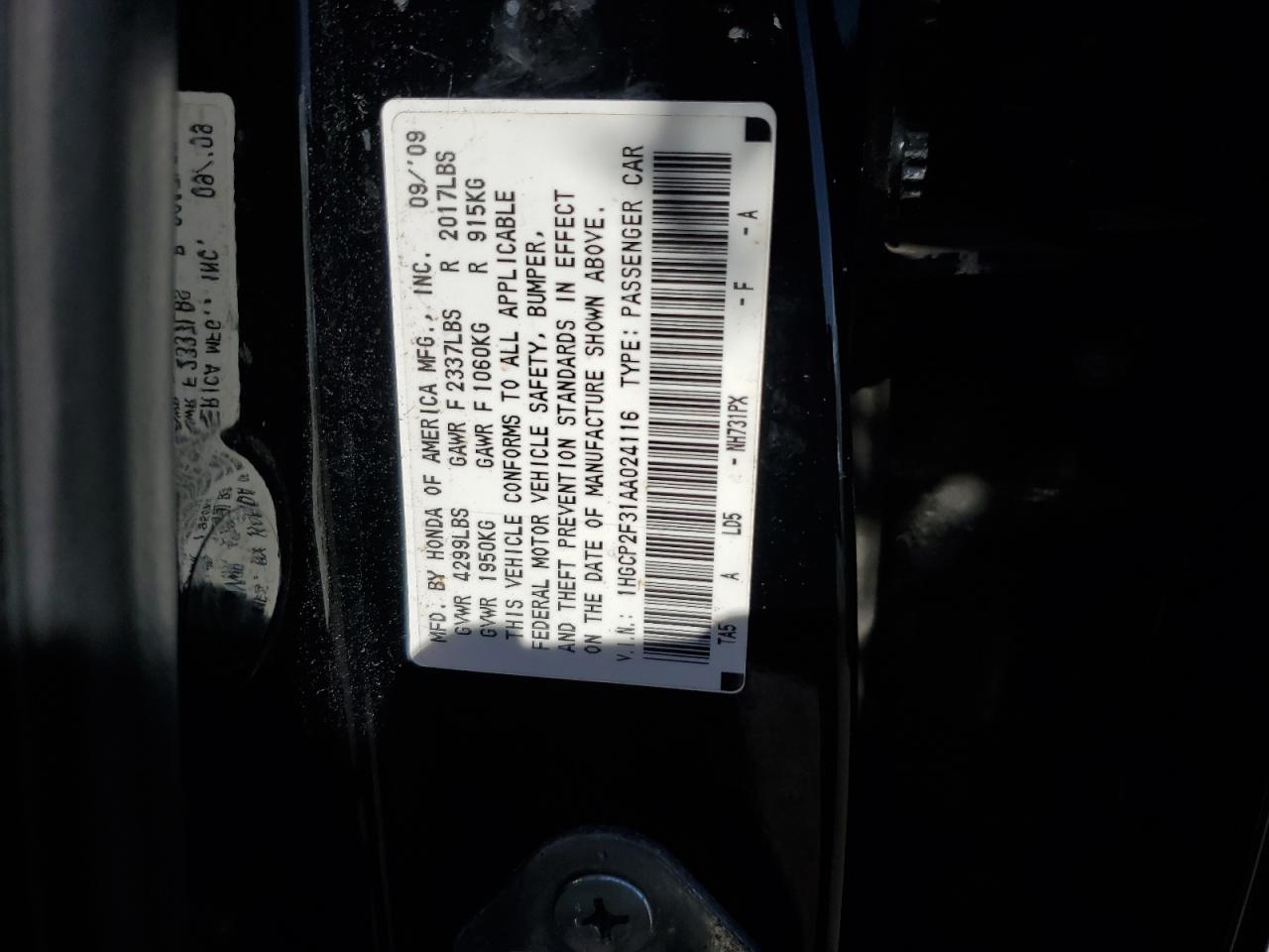 1HGCP2F31AA024116 2010 Honda Accord Lx