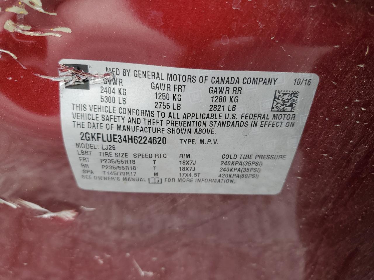 2GKFLUE34H6224620 2017 GMC Terrain Slt