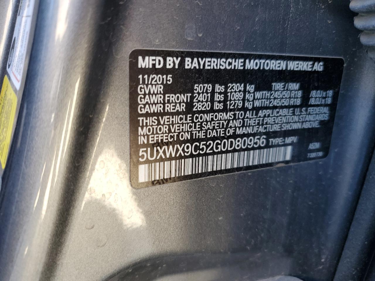 5UXWX9C52G0D80956 2016 BMW X3 xDrive28I