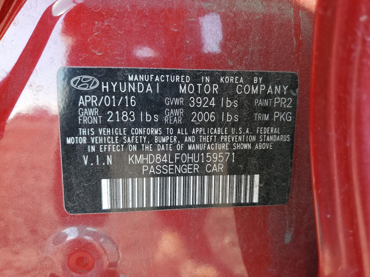 KMHD84LF0HU159571 2017 Hyundai Elantra Se