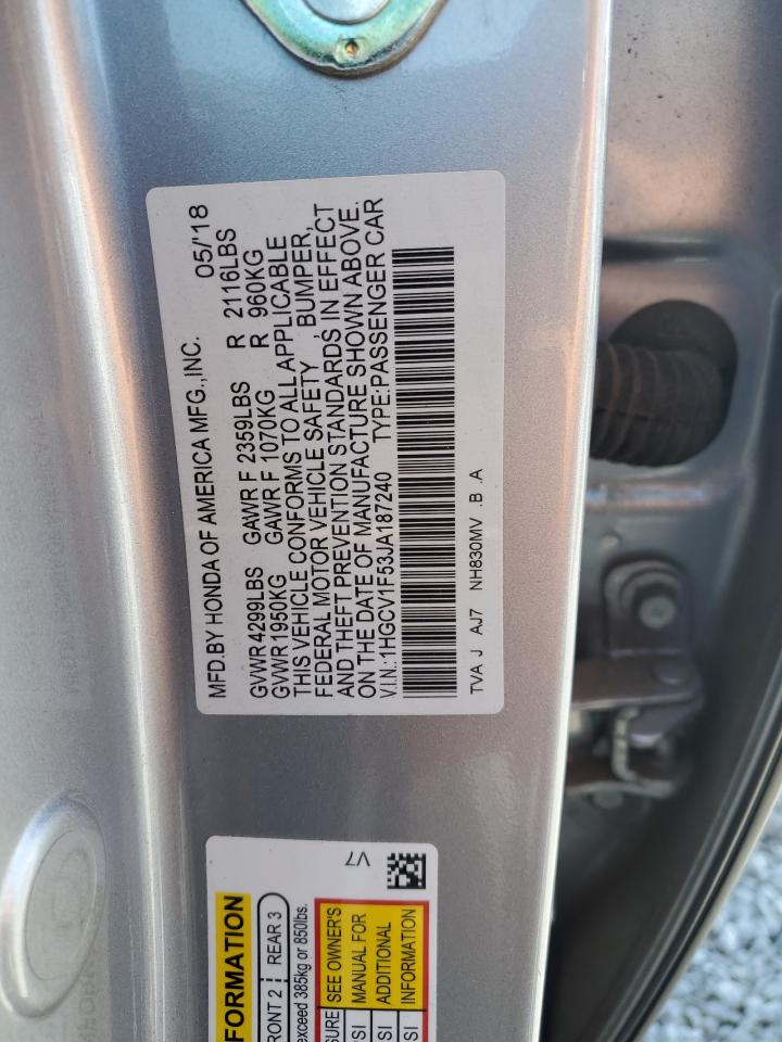 1HGCV1F53JA187240 2018 Honda Accord Exl