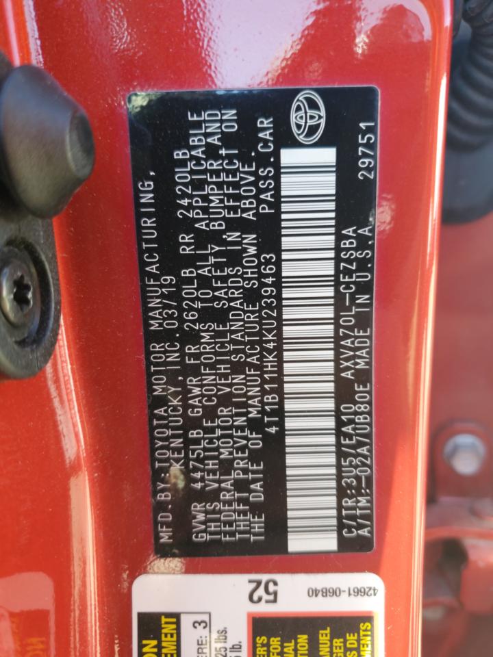 4T1B11HK4KU239463 2019 Toyota Camry L