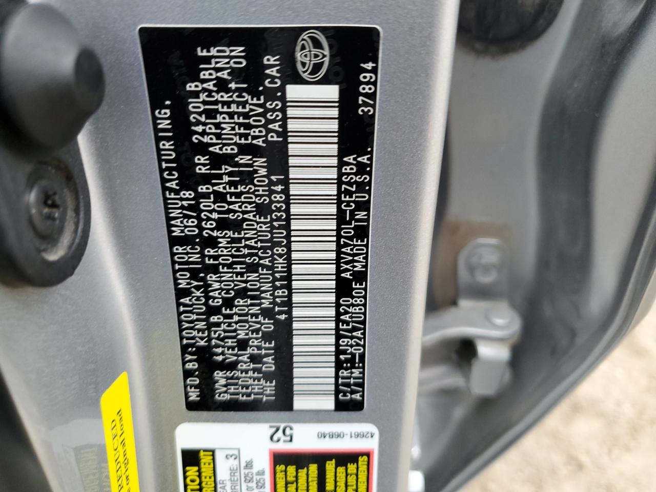 4T1B11HK8JU133841 2018 TOYOTA CAMRY - Image 12