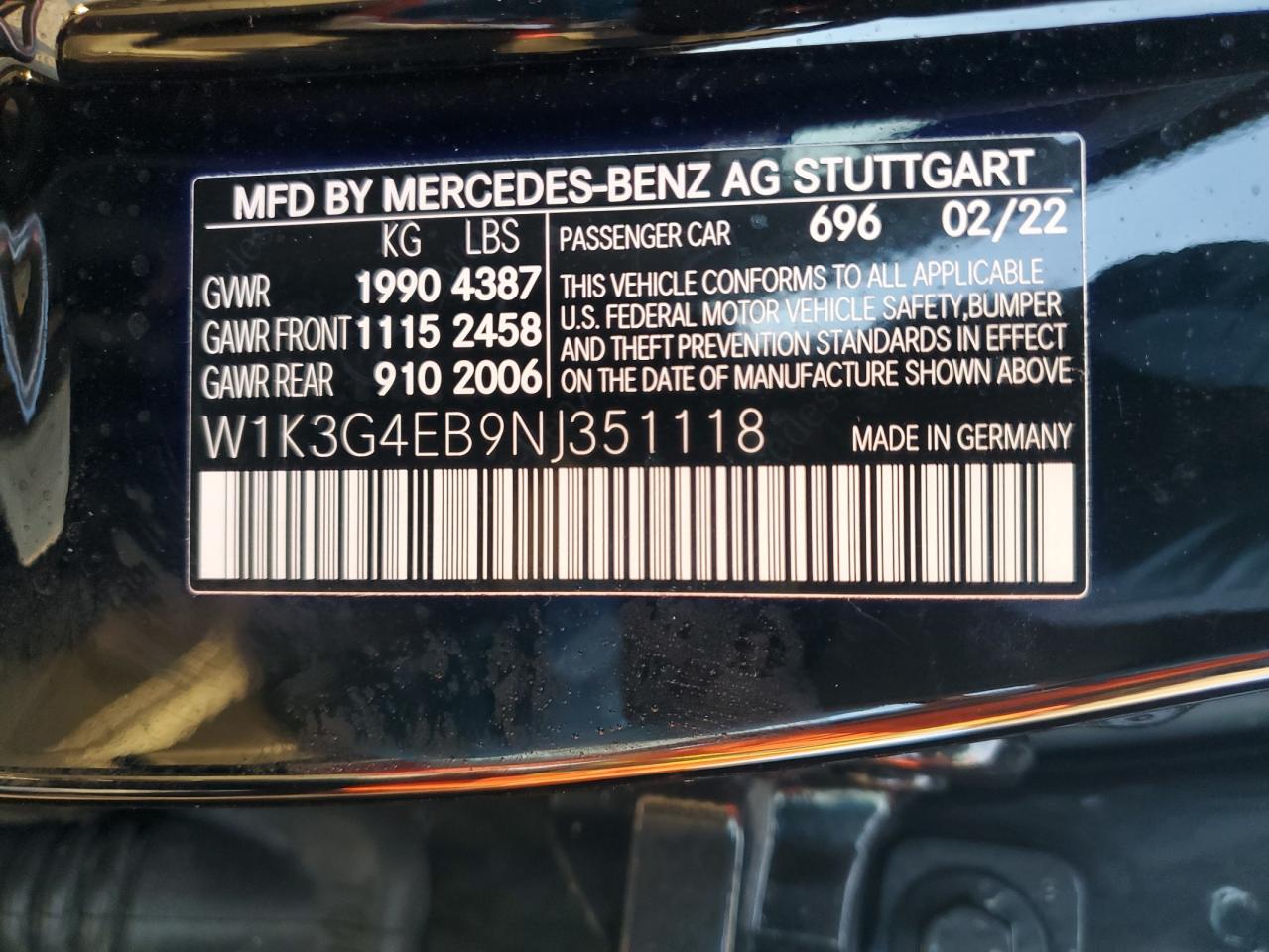 2022 Mercedes-Benz A 220 VIN: W1K3G4EB9NJ351118 Lot: 73842814