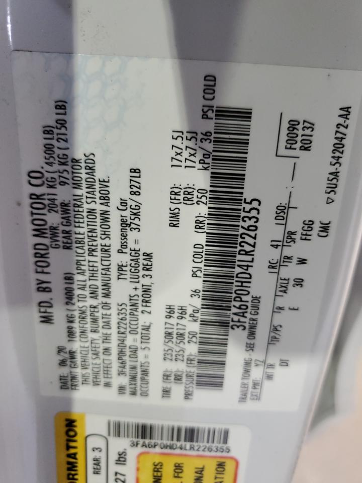 3FA6P0HD4LR226355 2020 FORD FUSION - Image 12