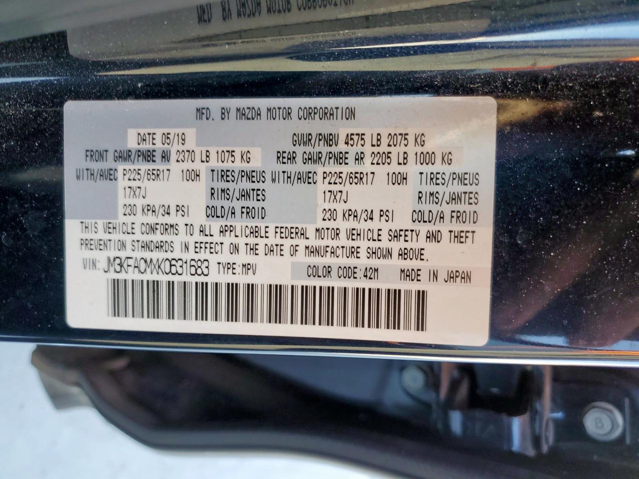 2019 Mazda Cx-5 Touring VIN: JM3KFACMXK0631683 Lot: 81978825