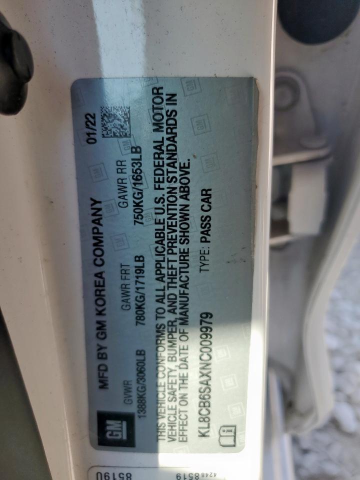 2022 Chevrolet Spark Ls VIN: KL8CB6SAXNC009979 Lot: 80996865