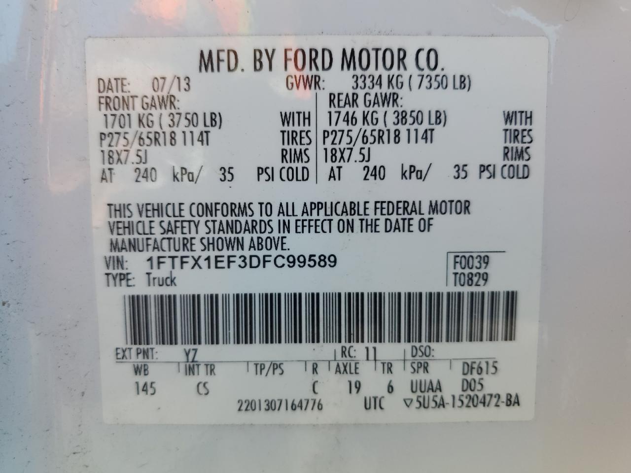 2013 Ford F150 Super Cab VIN: 1FTFX1EF3DFC99589 Lot: 80426975
