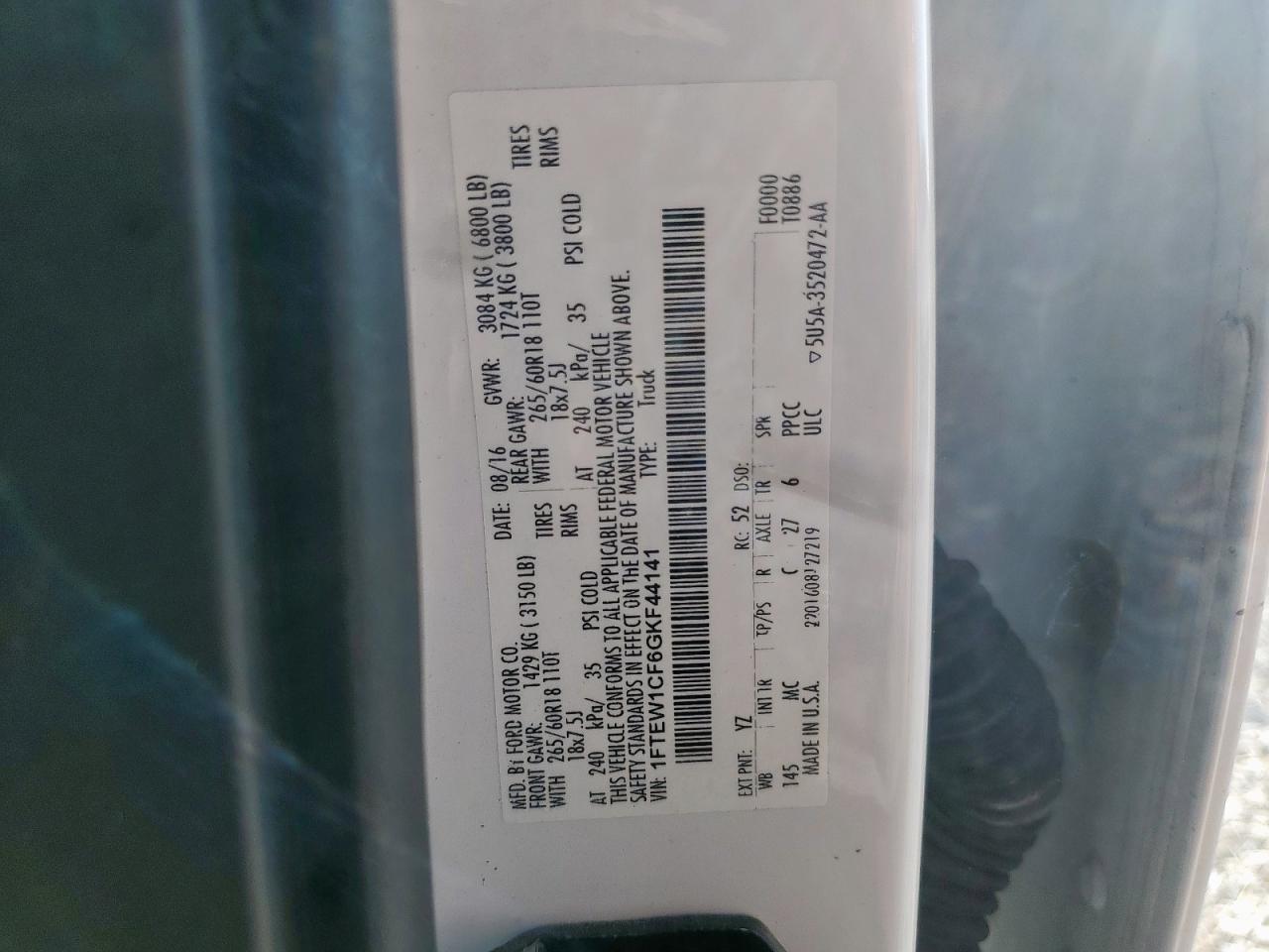 2016 Ford F150 Supercrew VIN: 1FTEW1CF6GKF44141 Lot: 71731125