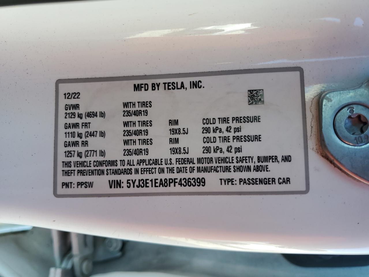 2023 Tesla Model 3 VIN: 5YJ3E1EA8PF436399 Lot: 80632045