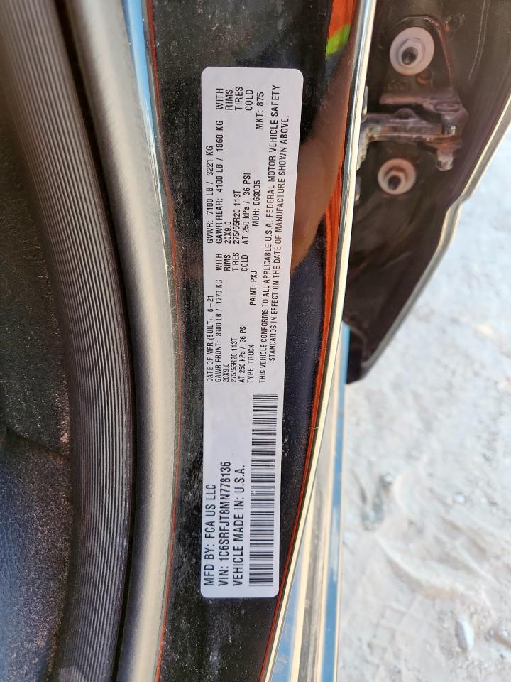 2021 Ram 1500 Laramie VIN: 1C6SRFJT8MN778136 Lot: 84003125