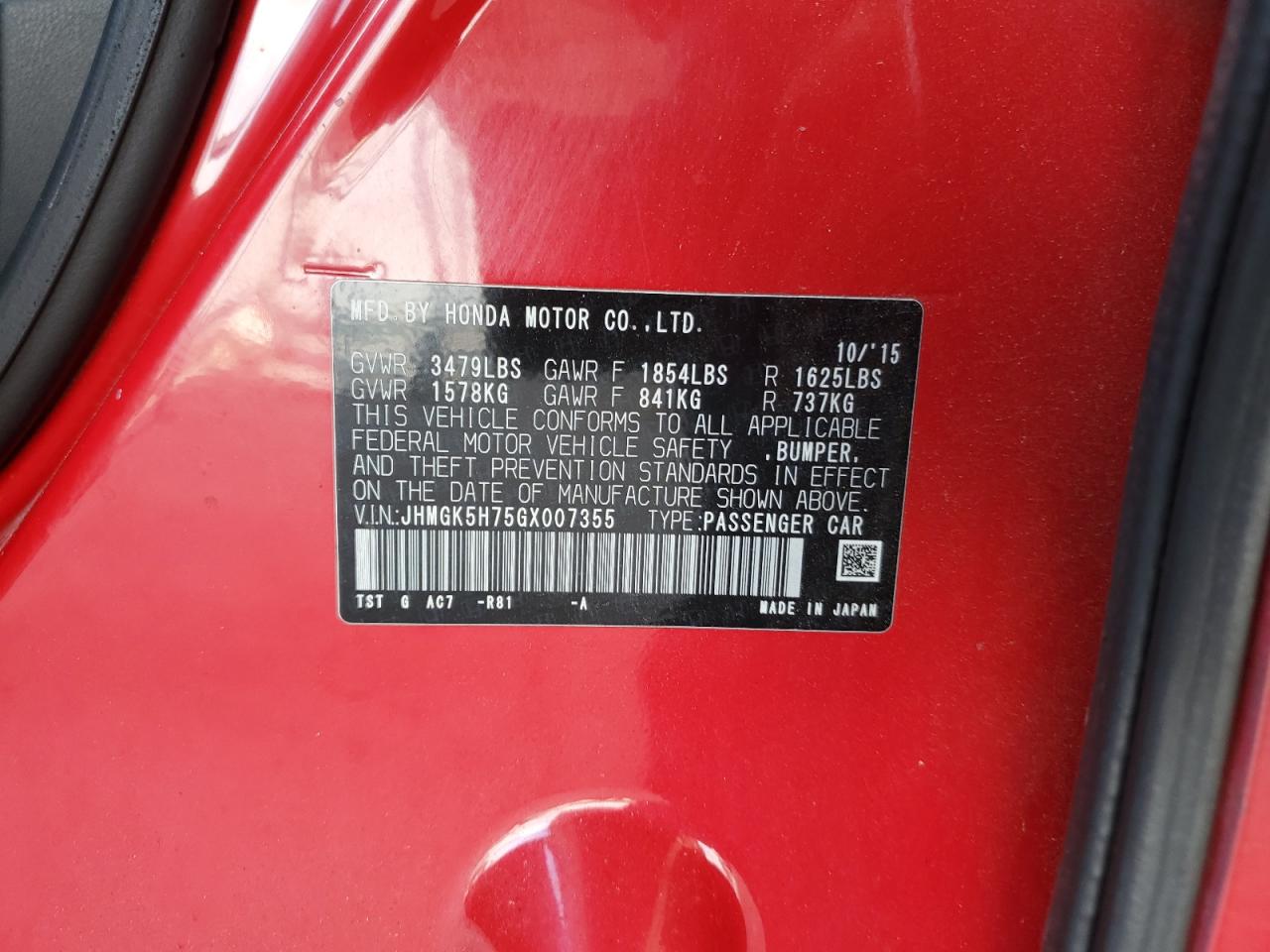 2016 Honda Fit Ex VIN: JHMGK5H75GX007355 Lot: 81824705