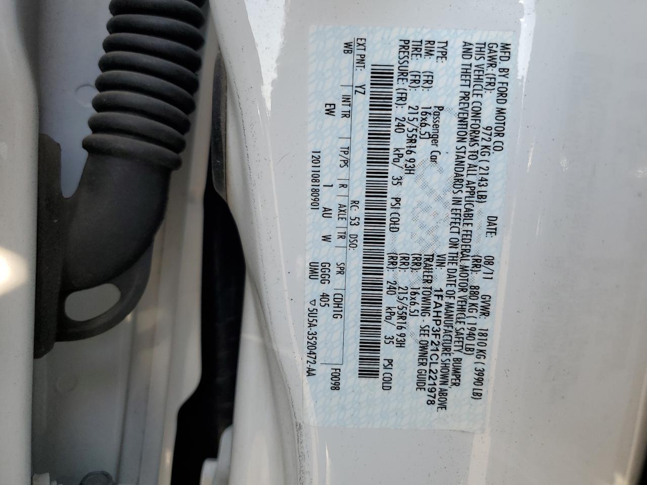 2012 Ford Focus Se VIN: 1FAHP3F21CL221978 Lot: 84572155