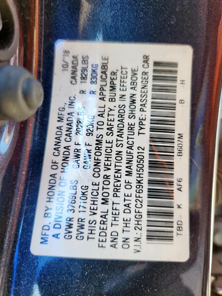 2019 Honda Civic Lx VIN: 2HGFC2F69KH505012 Lot: 71196125