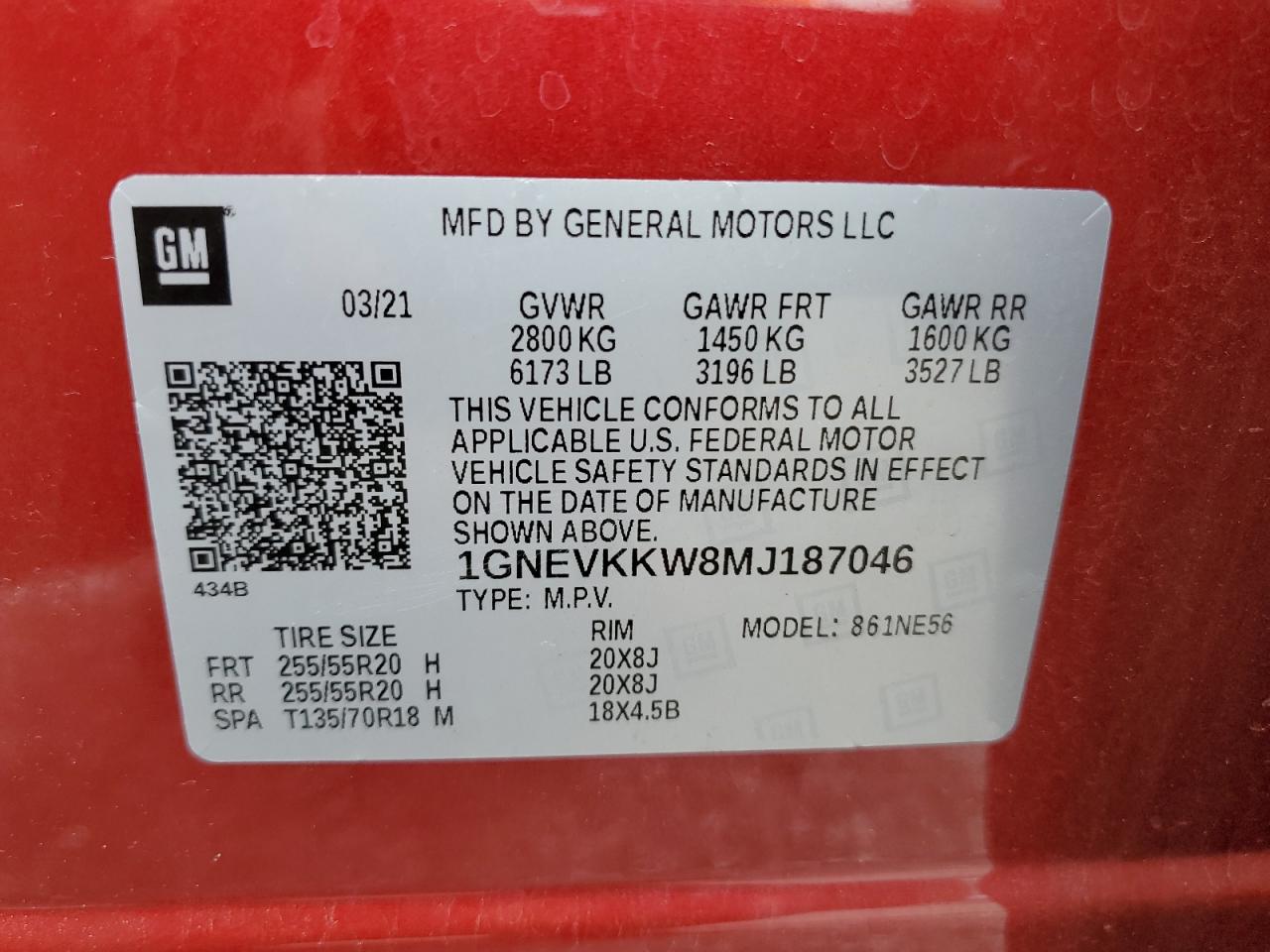 2021 Chevrolet Traverse Premier VIN: 1GNEVKKW8MJ187046 Lot: 84289545