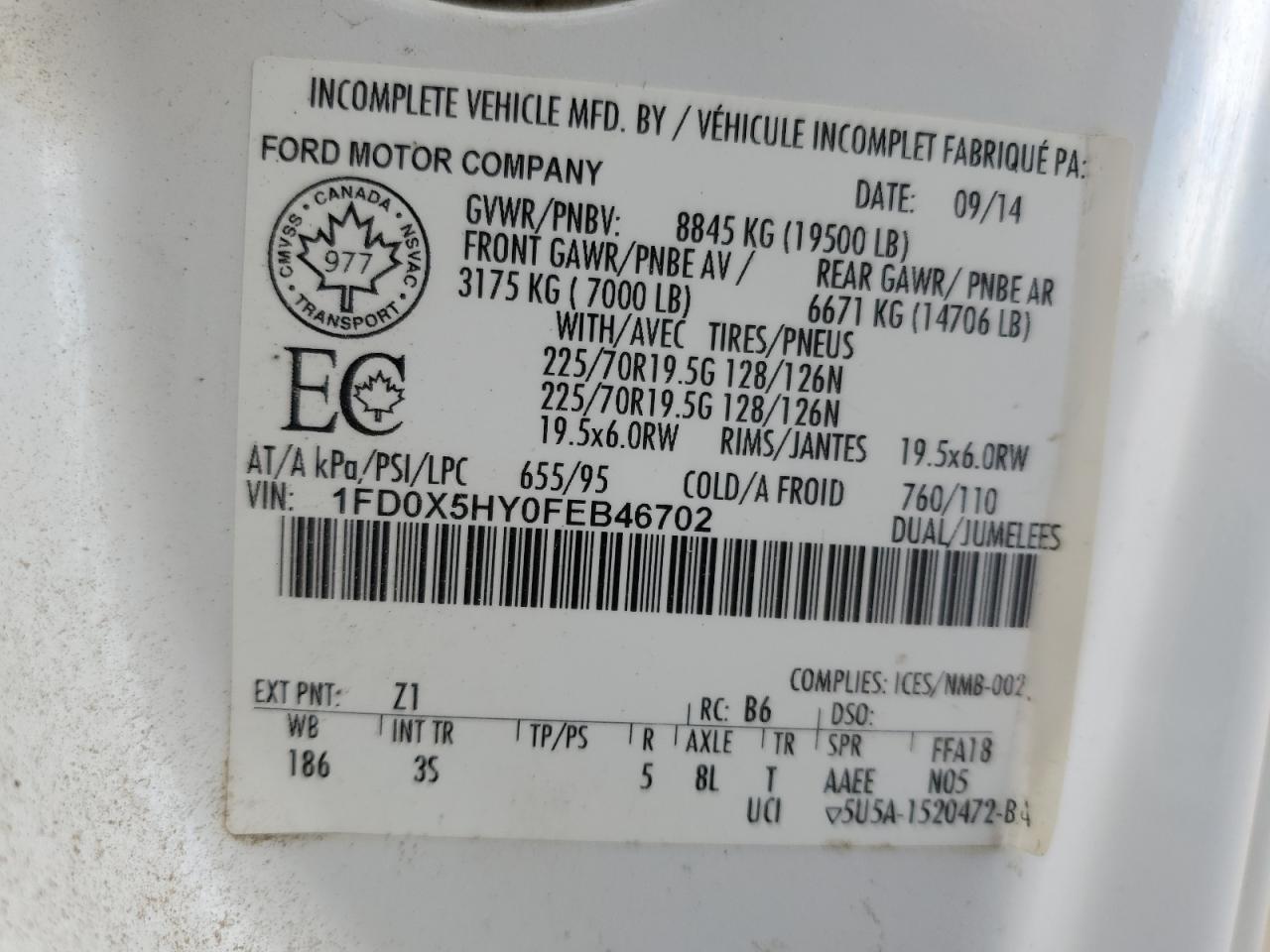 2015 Ford F550 Super Duty VIN: 1FD0X5HY0FEB46702 Lot: 84660325