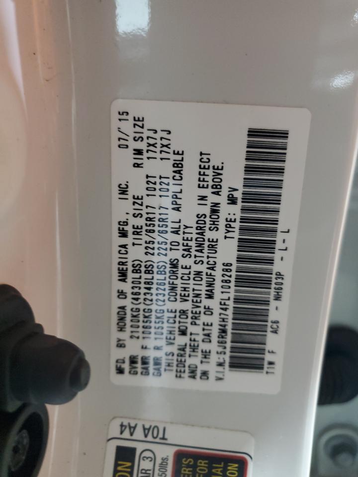 2015 Honda Cr-V Exl VIN: 5J6RM4H74FL108286 Lot: 70634045