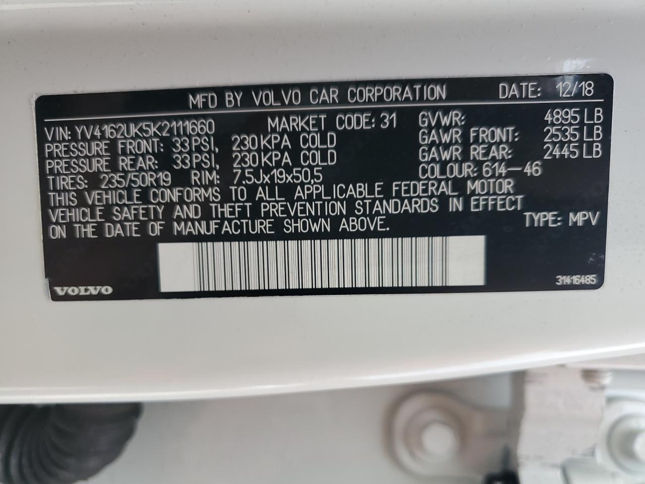 2019 Volvo Xc40 T5 Momentum VIN: YV4162UK5K2111660 Lot: 80487165