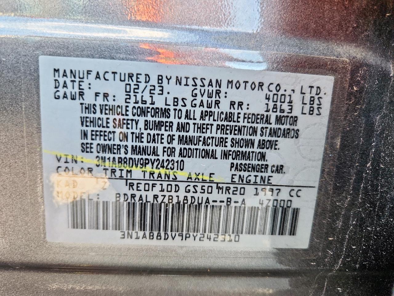 2023 Nissan Sentra Sr VIN: 3N1AB8DV9PY242310 Lot: 83992405