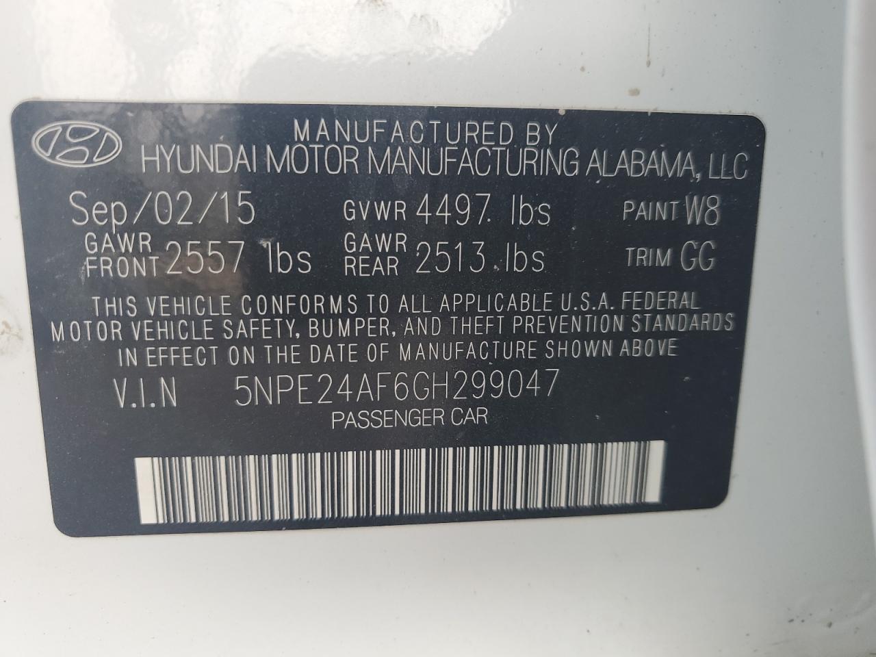 2016 Hyundai Sonata Se VIN: 5NPE24AF6GH299047 Lot: 80918235