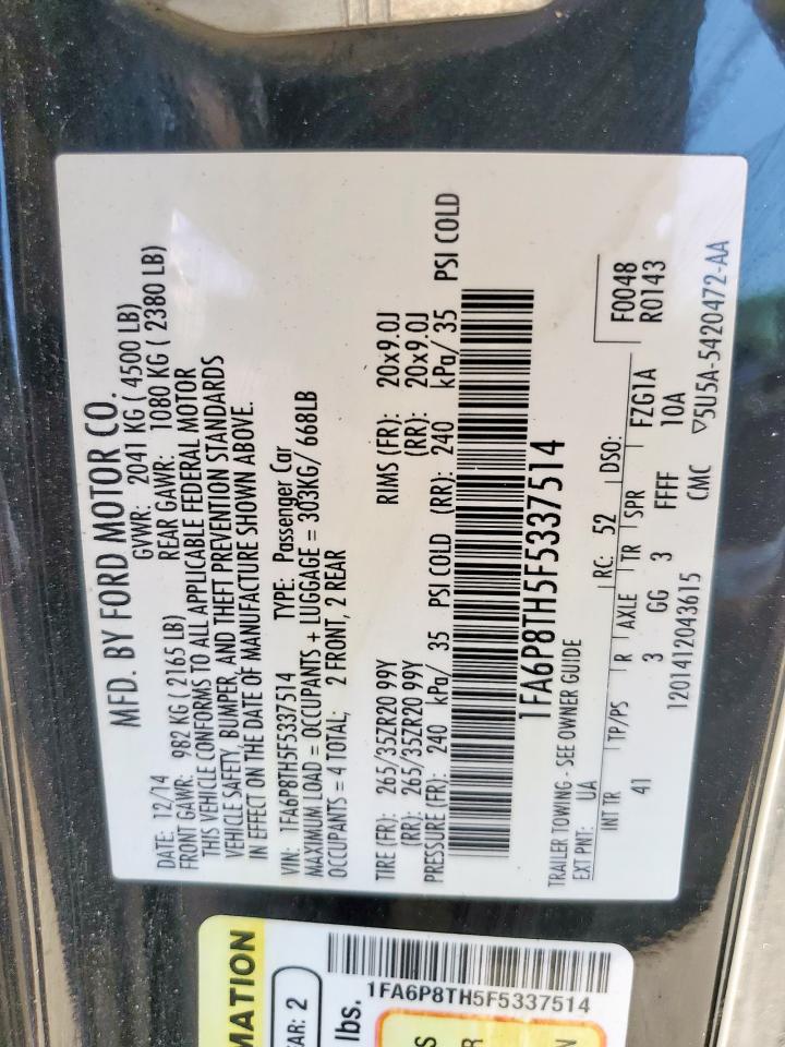 2015 Ford Mustang VIN: 1FA6P8TH5F5337514 Lot: 80859465