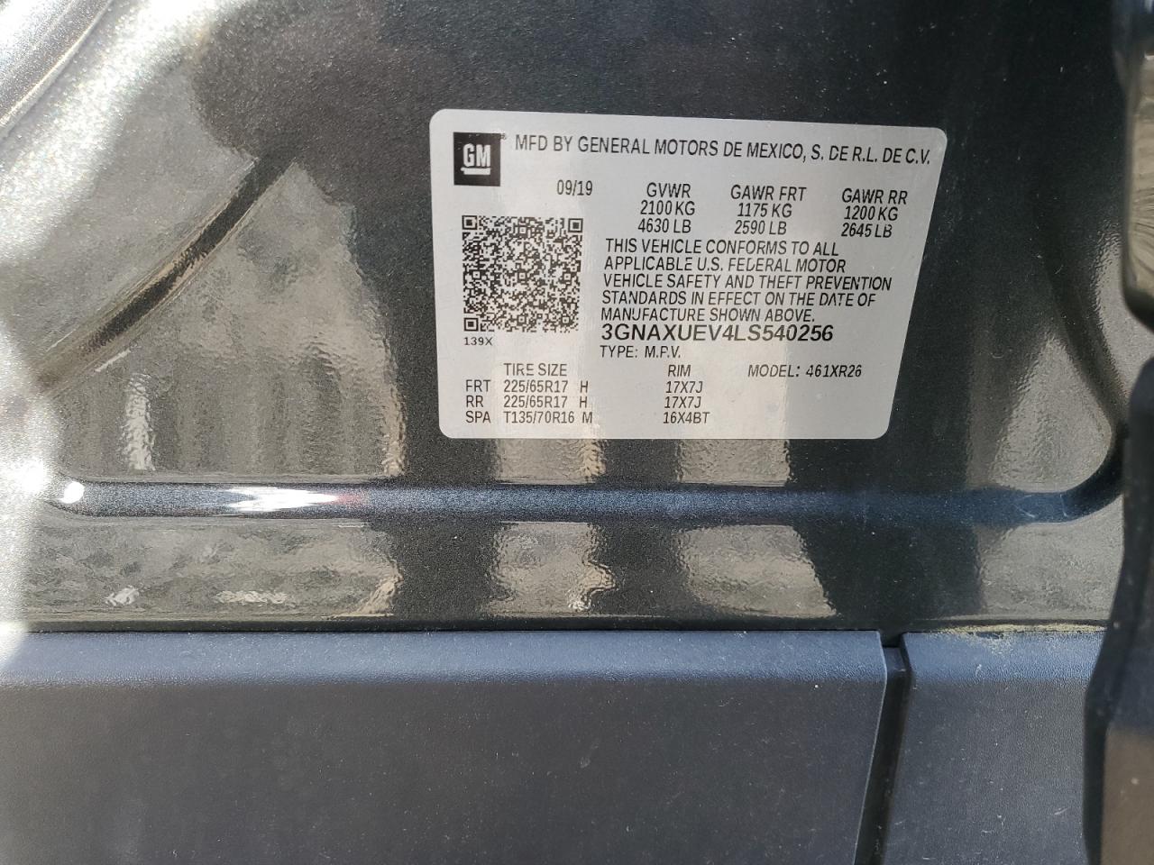 2020 Chevrolet Equinox Lt VIN: 3GNAXUEV4LS540256 Lot: 80976275