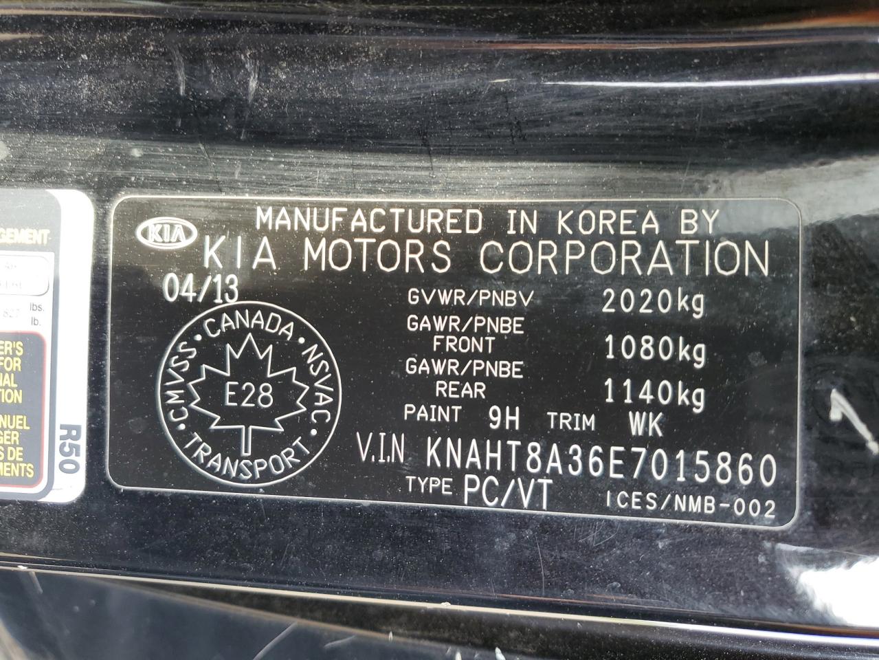 2014 Kia Rondo VIN: KNAHT8A36E7015860 Lot: 70834795