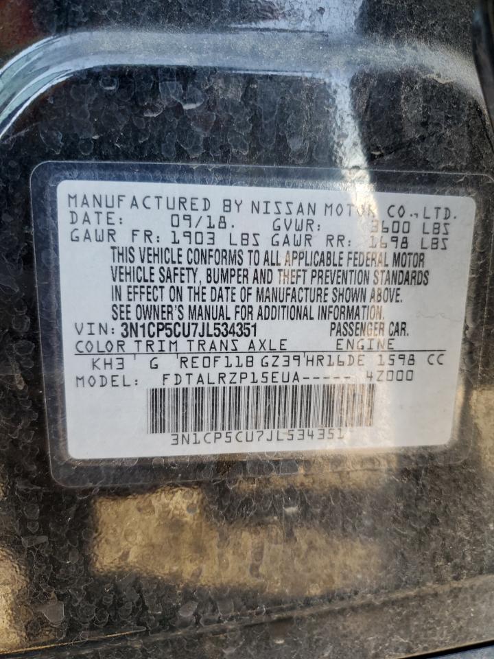 2018 Nissan Kicks S VIN: 3N1CP5CU7JL534351 Lot: 81757535
