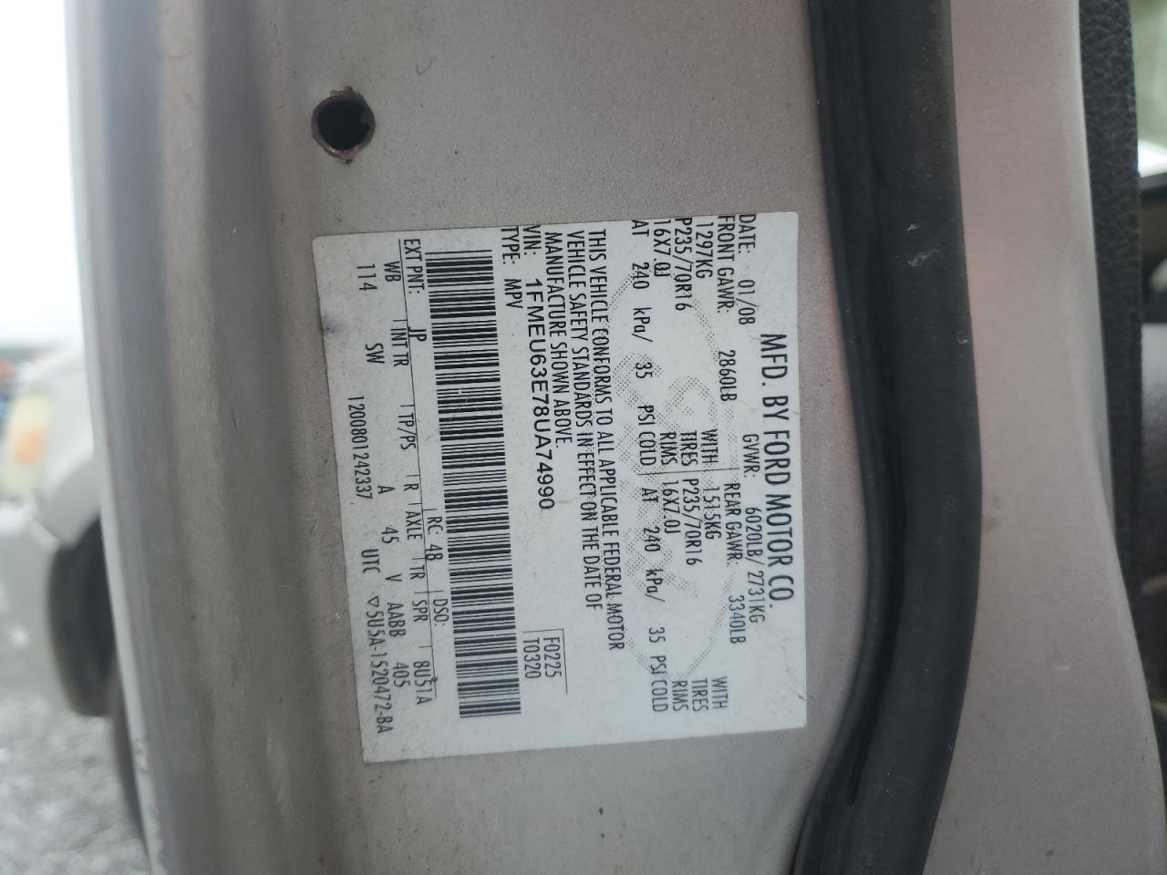 2008 Ford Explorer Xlt VIN: 1FMEU63E78UA74990 Lot: 81779025
