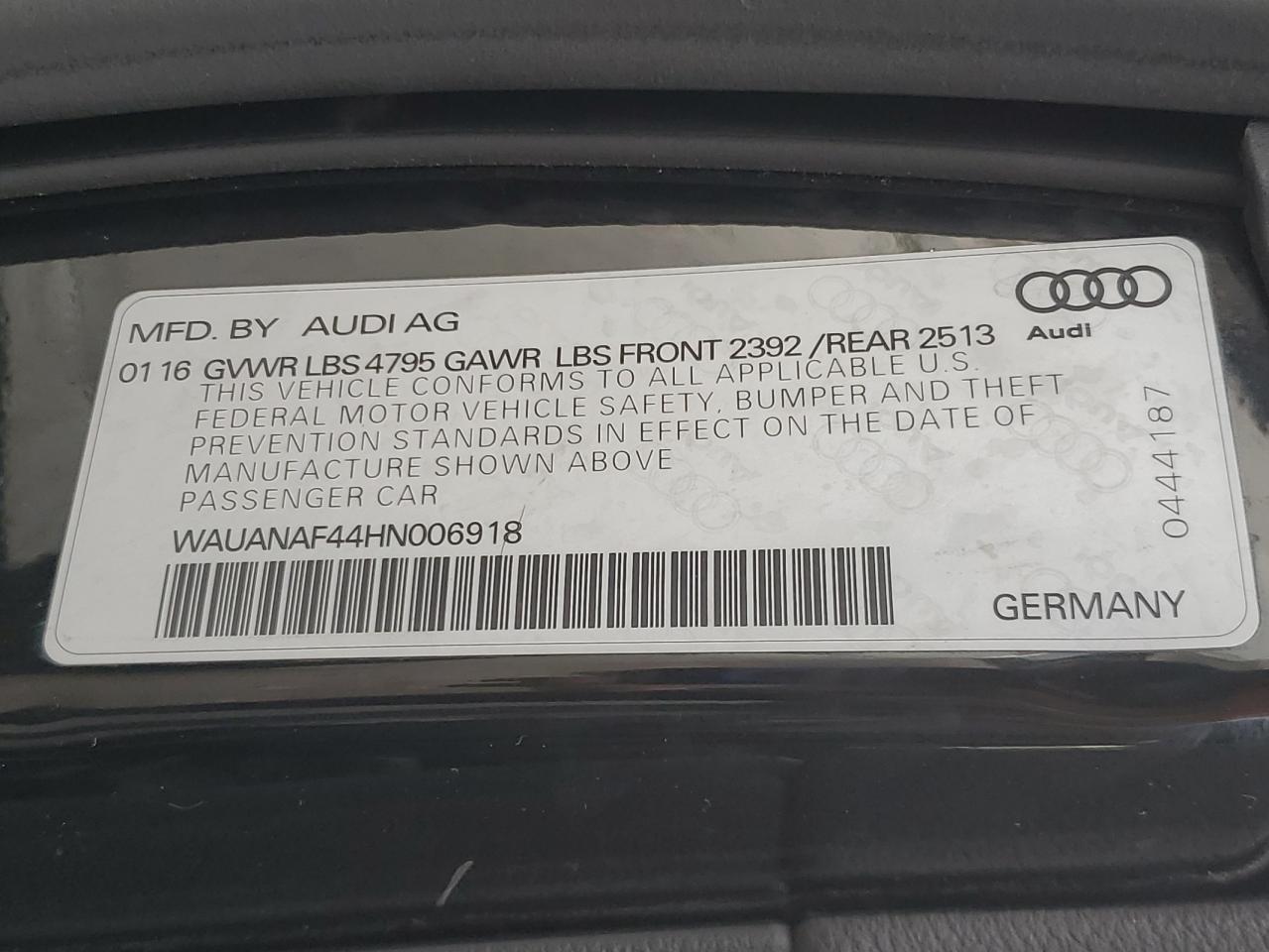 2017 Audi A4 Premium VIN: WAUANAF44HN006918 Lot: 71845415