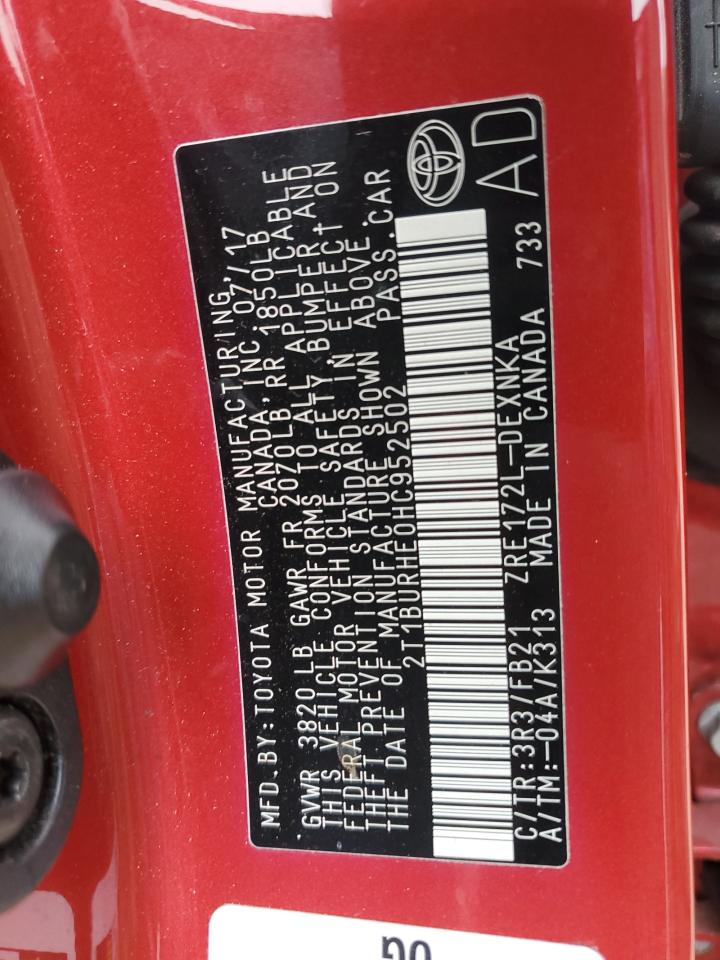 2017 Toyota Corolla L VIN: 2T1BURHE0HC952502 Lot: 84295395