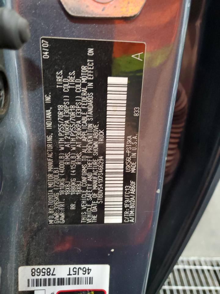 2007 Toyota Tundra Crewmax Sr5 VIN: 5TBDV541X7S466294 Lot: 84651675