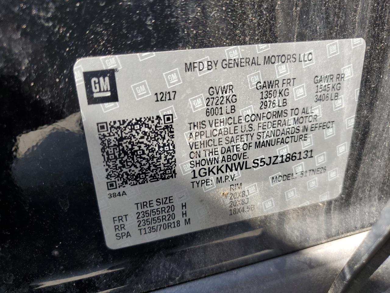 2018 GMC Acadia Slt-2 VIN: 1GKKNWLS5JZ186131 Lot: 71969925