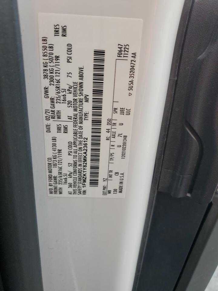 2021 Ford Transit T-150 VIN: 1FMZK1Y82MKA23612 Lot: 83942355