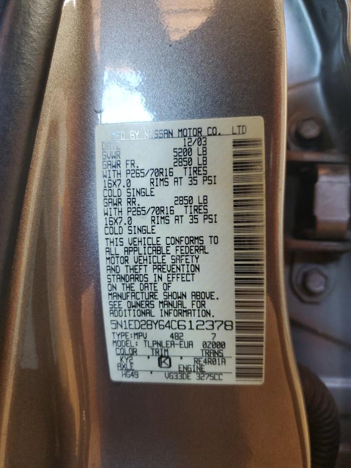 2004 Nissan Xterra Xe VIN: 5N1ED28Y64C612378 Lot: 80672405