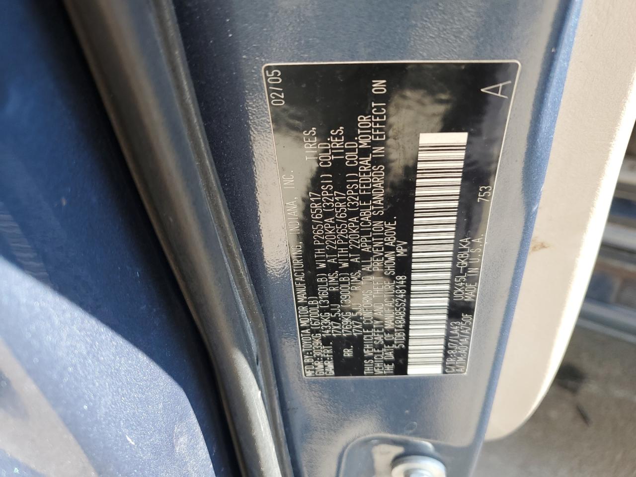 2005 Toyota Sequoia Limited VIN: 5TDBT48A85S248148 Lot: 71209625