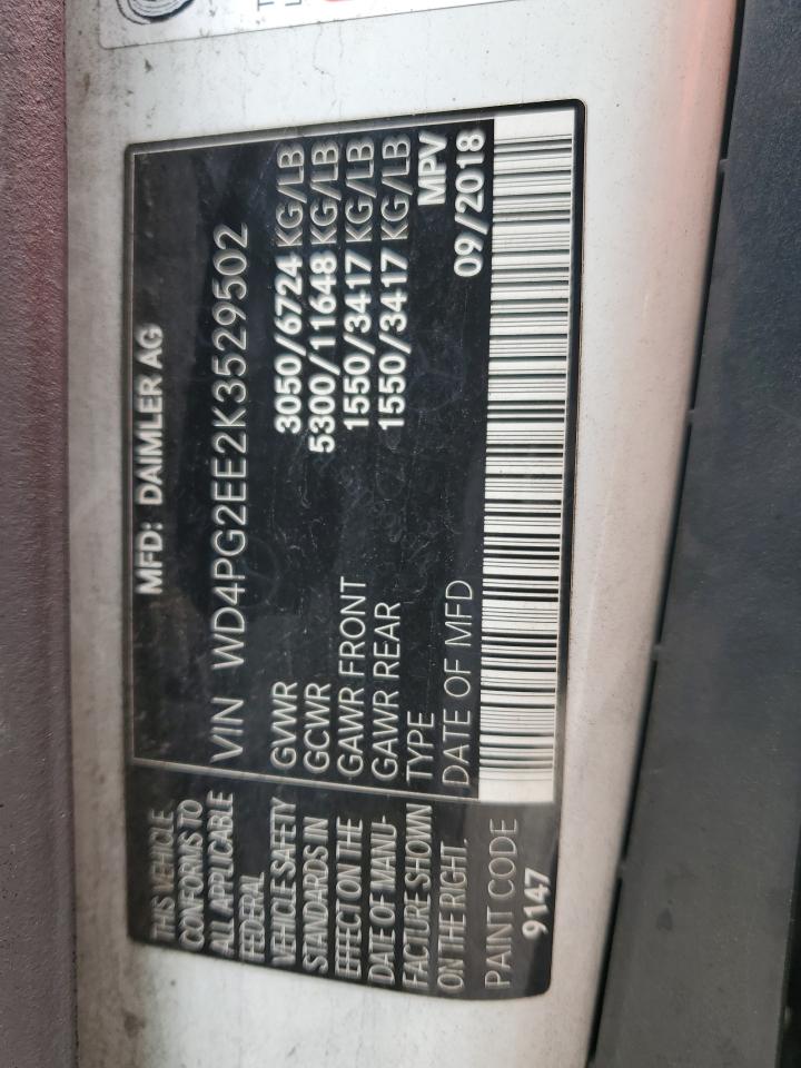 2019 Mercedes-Benz Metris VIN: WD4PG2EE2K3529502 Lot: 81003095