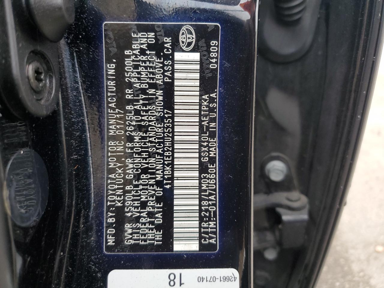 2017 Toyota Avalon Xle VIN: 4T1BK1EB2HU253517 Lot: 80288165