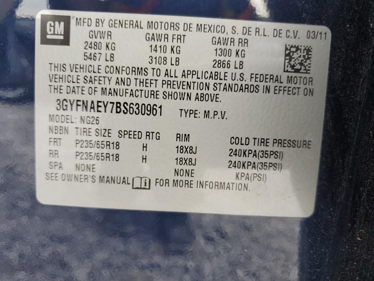 2011 Cadillac Srx Luxury Collection VIN: 3GYFNAEY7BS630961 Lot: 70492005