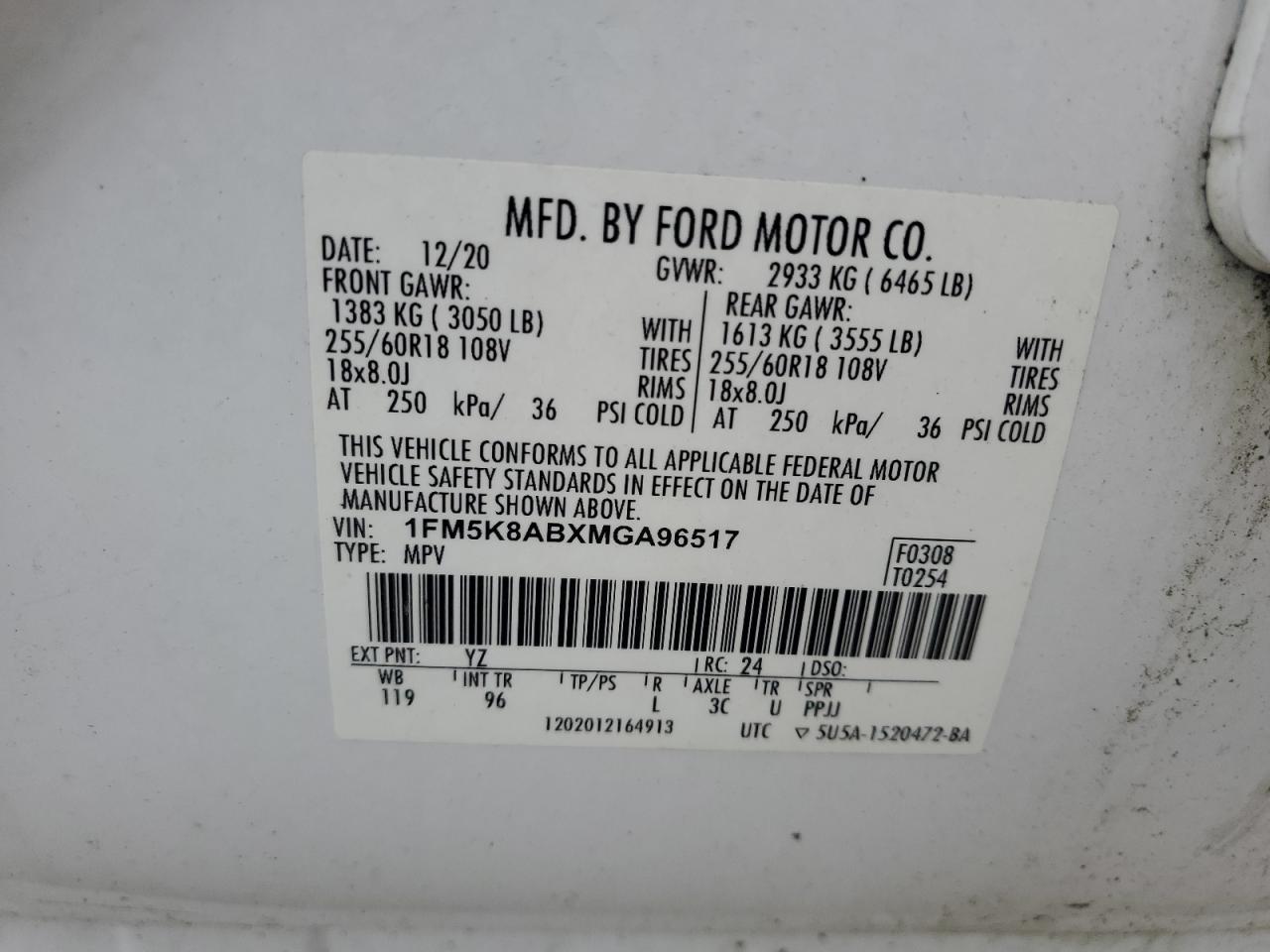 2021 Ford Explorer Police Interceptor VIN: 1FM5K8ABXMGA96517 Lot: 84193445