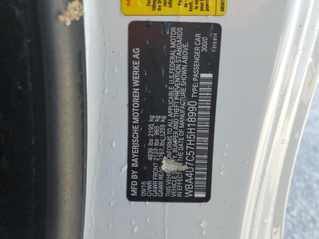 2017 BMW 430I VIN: WBA4U7C57H5H18990 Lot: 82111425