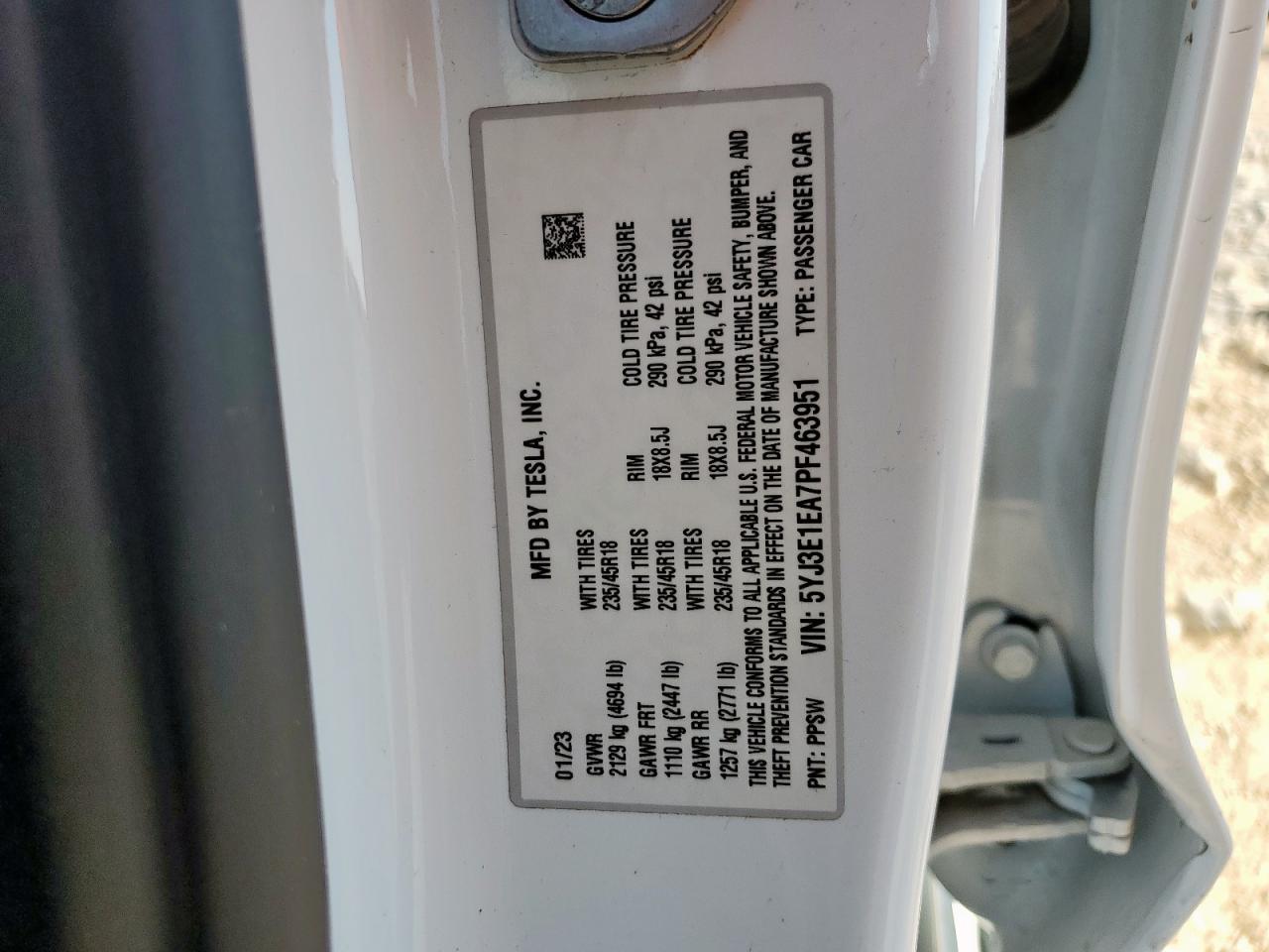 2023 Tesla Model 3 VIN: 5YJ3E1EA7PF463951 Lot: 71323045