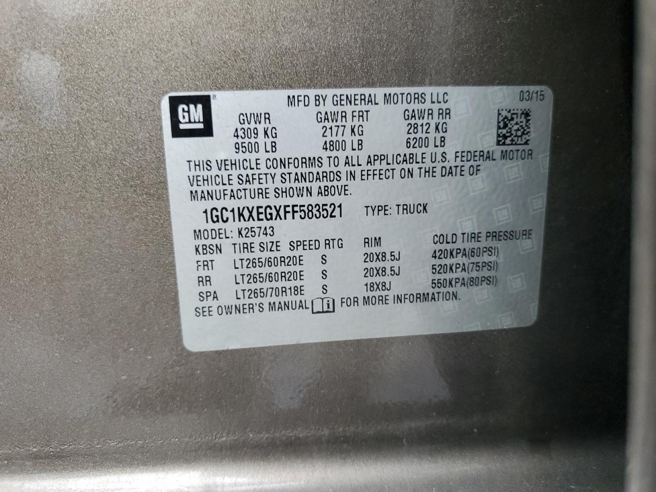 2015 Chevrolet Silverado K2500 High Country VIN: 1GC1KXEGXFF583521 Lot: 81044095