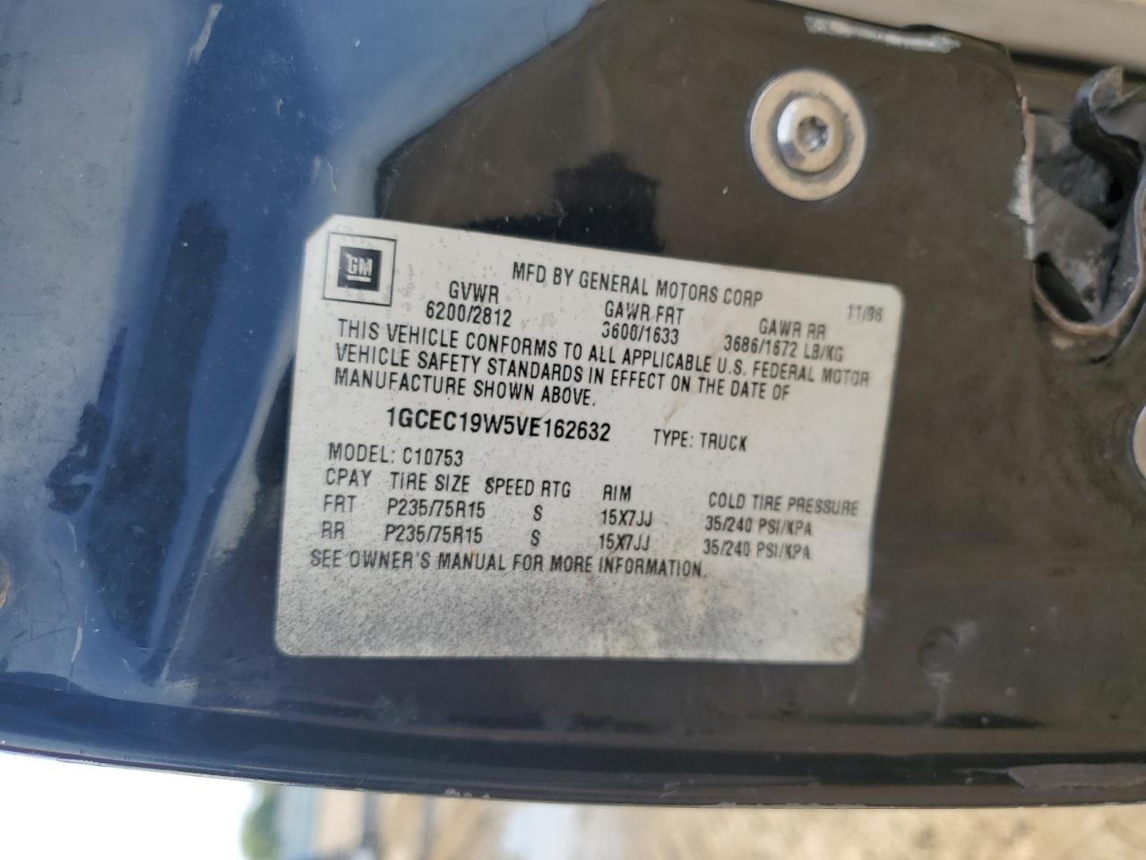 1997 Chevrolet Gmt-400 C1500 VIN: 1GCEC19W5VE162632 Lot: 80804895